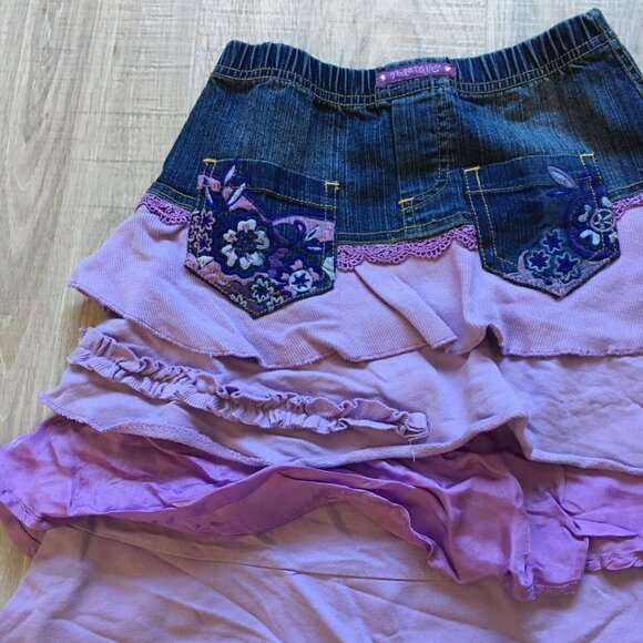 Naartjie Size 4 Tiered Skirt Ruffled Denim Layered Girls Purple - Picture 3 of 6